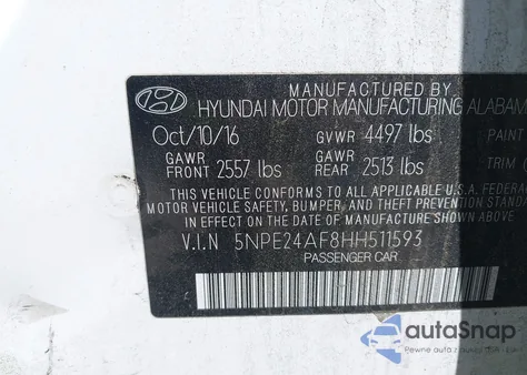 2017 Hyundai Sonata из США, поврежденный, VIN 5NPE24AF8HH511593